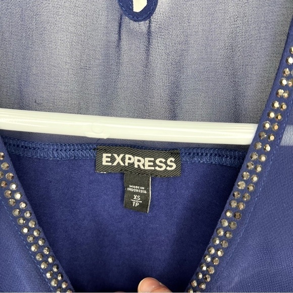 Express Blue Short Sleeve Mesh Formal Dressy Business Casual Blouse Extra Small - Picture 7 of 14